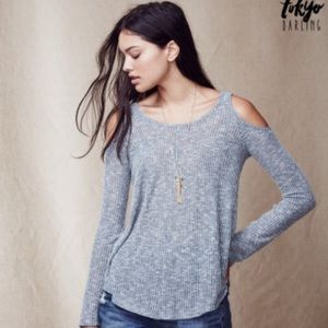Tokyo Darling Waffle Knit Cold Shoulder Top XS